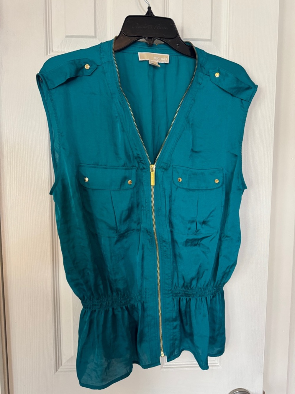 MICHAEL Michael Kors Teal Zip-Front Sleeveless Top (new without tag)